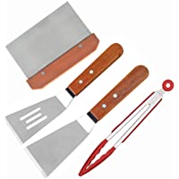 dancepandas Teppanyaki Espatula 4PCS Espatula Grill Acodada y Pinza Espátula Rasqueta Barbacoa Barbacoa Teppanyaki para…